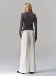 TRNVIE 1 件百搭撞色二合一舒适长袖 T 恤 - 灰色 - 查看 2