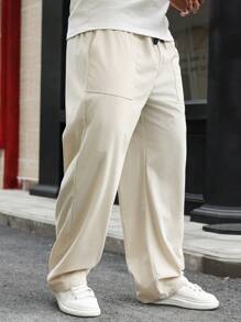 Manfinity CasualCool Plus Size Men's Solid Color Simple Fashionable Casual Straight Pants , Corduroy - Khaki - View 6