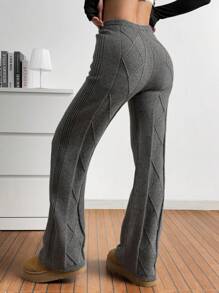 SHEIN EZwear Pantalones de punto casuales de unicolor y estilo sencillo, atuendo de uso diario para mujer