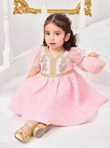 SHEIN Babygirl Cute, Elegant & Floral Print Short Sleeve Summer Dress
