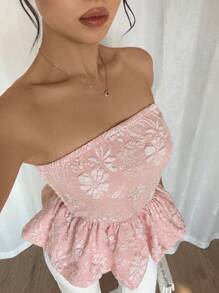 Chiquease Women's Elegant Vacation Bandeau Textured Ruffle Top - Pink - View 5