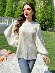 Modelyn 女士纯色圆领灯笼袖宽松上衣