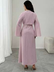 Modelyn 2 件套女士套装：带水钻的优雅短夹克和紧身连衣裙，春夏 - 粉色 - 查看 5