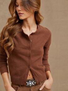 WESTFADE Cárdigan de punto con cuello redondo, botones delanteros y manga larga para uso en verano, para mujeres