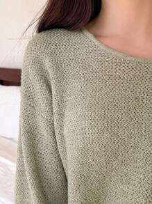 DAZY Suéter de cuello redondo holgado de manga larga de unicolor para mujer