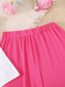 Tween Girl Casual Cute Cartoon Cat & Floral Print Matching T-Shirt And Tapered Pants 2 Pieces Set