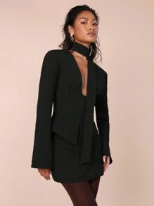 COSMINA 2 件套女士纯色长袖夹克和铅笔裙 - 黑色 - 查看 4