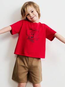 SHEIN Cartoon Print Short Sleeve T-Shirt And Shorts 2 Pieces Casual Outfit For Young Boy - Multicolor - View 3