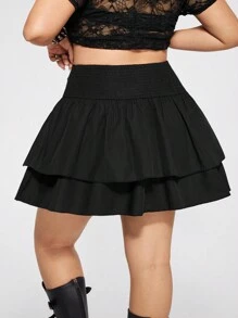 SHEIN ICON Plus Size Drawstring Ruched Tiered Skirt