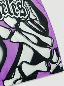 ROMWE MEN Street Life Shorts de Streetwear Estampadas Masculinas, Adequadas para Uso Diário na Primavera/Verão - Roxo - Visão 4