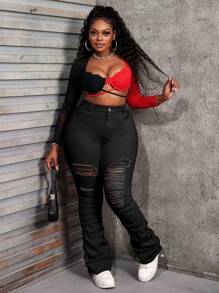 Slaydiva Pantalones vaqueros para mujer talla grande, sexy, ajustados y elásticos con rotos, pantalones vaqueros rojos, pantalones vaqueros para mujer apretados, pantalones vaqueros de mezclilla, pantalones vaqueros, jeggings, pantalones ajustados para mujer, pantalones elásticos, ropa de Navidad para mujer, pantalones de Navidad