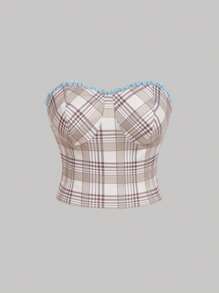 SHEIN MOD Top tube avec volant à l'ourlet contrasté à carreaux, grandes tailles - Multicolore - Voir 1