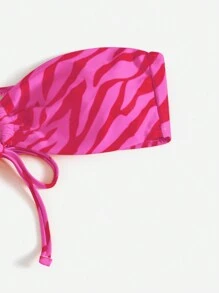 Swim Vcay Women's Sexy Zebra Print Bandeau Bikini Set, Random Print Swimwear, For Summer Beach Vacation