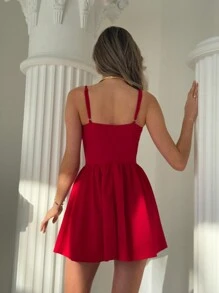 Aloruh Vestido mini rojo elegante con tirantes recogidos, romántico para una cita, para el Día de San Valentín