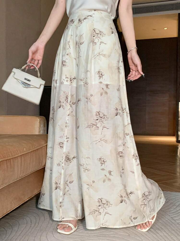 Elegant Ditsy Floral Pants With Pockets For Women, Summer, Teacher Pants