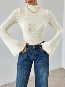 SHEIN Essnce Plus Size Women's Bodysuit, Long Sleeve Top, Summer Women's Dress, Yes Top, Valentine's Day Beach Outfits For Woman Going Out Tops Women, Cute Tops Beach Vacation Outfits - White - View 5