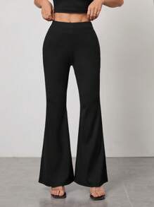 SHEIN PETITE Quần ống loe thường ngày, tối giản và thời trang mặc hàng ngày - màu đen - Xem 3