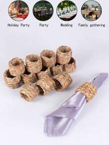 2-12 件天然葫芦编织餐巾环，手工制作的乡村农舍餐巾架，适合生日派对、感恩节、婚礼和圣诞节餐桌装饰