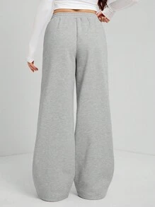 SHEIN Tall New Autumn/Winter Velvet Thick Warm Casual Versatile Low Rise Elastic Waist Loose Wide Leg Baggy Sweatpants Graduation,Back To School Outfits,Graduation,Teacher Outfits For Women,Back To School - Grey - View 2