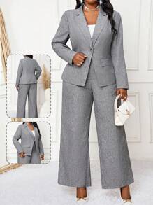 Fleurora 秋冬季优雅工作办公室灰色编织翻领假口袋长袖加大码人造毛皮大衣