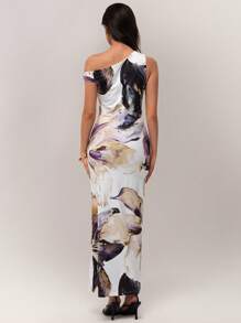 Forever 21 Spring Vacation Beach Big Floral Print Asymmetric Neck Elegant Dress For Women