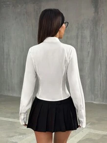 StreetHx Damen Lässig Kontrast Farbe 2 in 1 Bluse - Weiss - Übersicht 2
