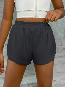 SHEIN Tween Girls Solid Color Relaxed Fit Elastic Waist Knit Shorts - Dark Grey - View 7