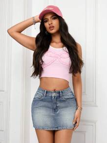 SHEIN PETITE Minifalda vaquera informal lavada, de ajuste slim