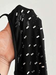 Viva Relle Rhinestone & Crystal Embellished Elegant Bodycon Camisole Dress For Plus Size, Suitable For Valentine's, Party, DateValentine's Day - Black - View 8