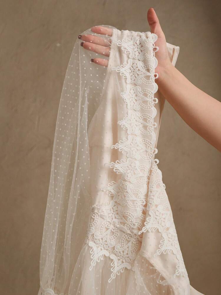 Women's Romantic Sheer French Fringe Lace Mesh V-Neck Long Dress, Suitable For Dates And Formal Occasions, Spring Outfits