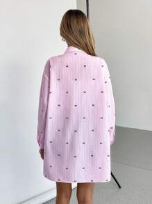SHEIN Essnce Áo cánh đơn giản kẻ sọc nơ cho nữ - Hồng - Xem 2
