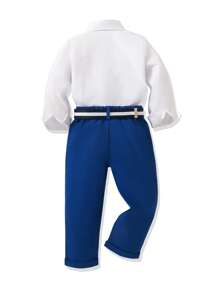 SHEIN 2件套男童刺绣细节长袖衬衫和裤子绅士西装套装 - 藍色 - 查看 2