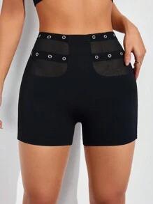 Slayoga Mesh Patchwork Hoge Taille Naadloze Sport Shorts