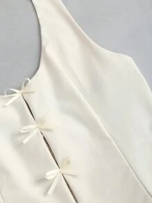 Sweetra Women's Solid Color Bowknot Halter Neck Tank Top