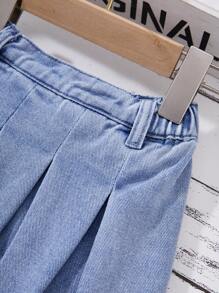 SHEIN Baby Girl Y2K Blue 2025 New Denim Ruffled A-Line Mini Skirt - Light Wash - View 4