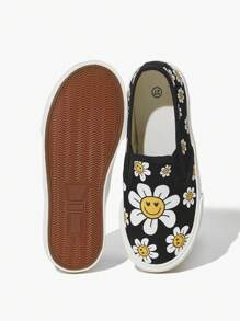 JNSQ Spring/Summer Fashion Floral Versatile Casual Sports Canvas Vulcanized Flat Slip-On Children Sneakers - Black - View 3