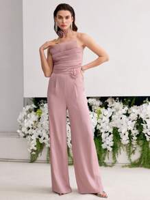 MOTF PREMIUM STEREO FLORAL FOLD PLEATED JUMPSUIT - Dusty Pink - View 6