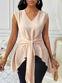 Lyxana Blusa informal sin mangas con nudo a la cintura para mujer