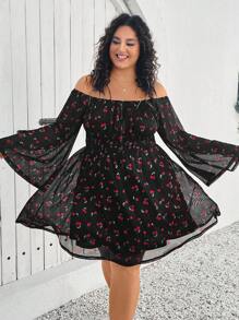SHEIN CURVE+ CURVE PLUS /Valentine's Day/Plus Size Valentine's Day Cherry Print Dress - Multicolor - View 2