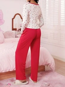 SweetSlumber Set de pijama de 2 piezas con estampado floral diminuto para mujer