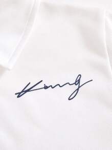 Tween Boys Casual Versatile Comfortable Letter & Graphic Print Color Block Polo Collar Half-Zip Short Sleeve Knit Top - Multicolor - View 7