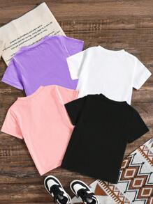 Girls' Casual Comfortable Heart Print Round Neck T-Shirt, Fashion - White - View 2