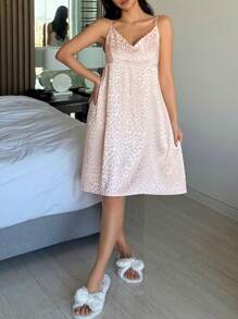 DAZY Leopard Print Jacquard Satin Camisole Nightgown For Women Pajama