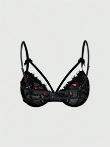 ROMWE Goth 哥特式浪漫心形笼式文胸配绑带蝴蝶结开裆内裤性感内衣套装