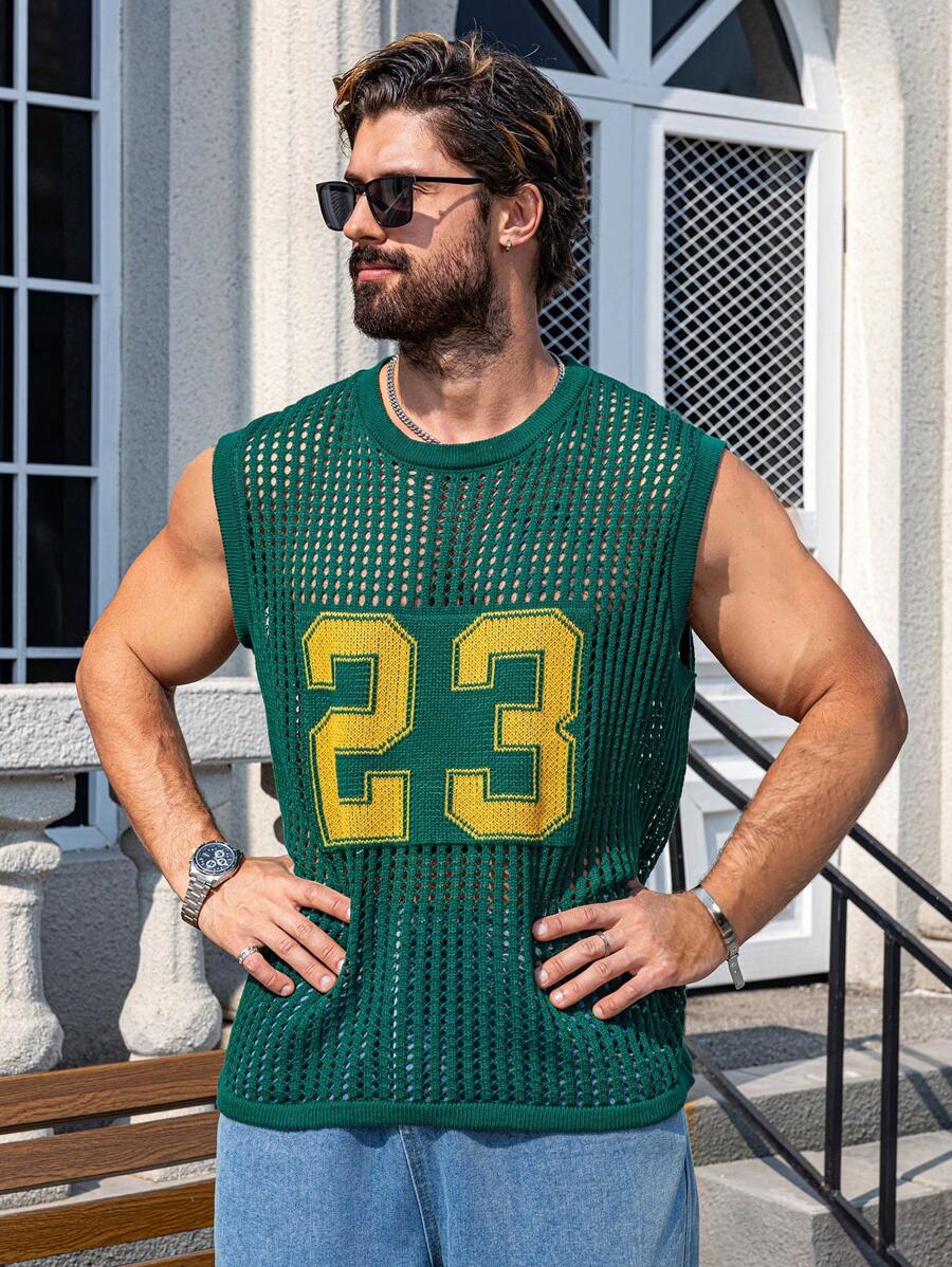 Manfinity Homme Plus Size Men's Crew Neck Sleeveless Digital Graphic Detail Casual Tank Top