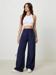 SHEIN Tall Damen Hose mit seitlichen Streifen, weites Bein und loser Passform