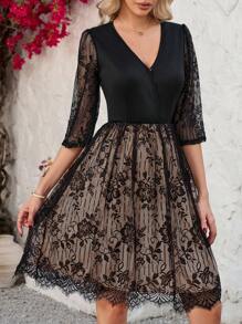 SHEIN Clasi Women Elegant Lace Dress, Casual & Fashionable For Daily Wear, Spring & Summer Easter Women Dress - Black - View 5