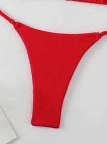 Swim Basics Women's Summer Vacation Beach Solid Color Bikini Set - Red - View 5