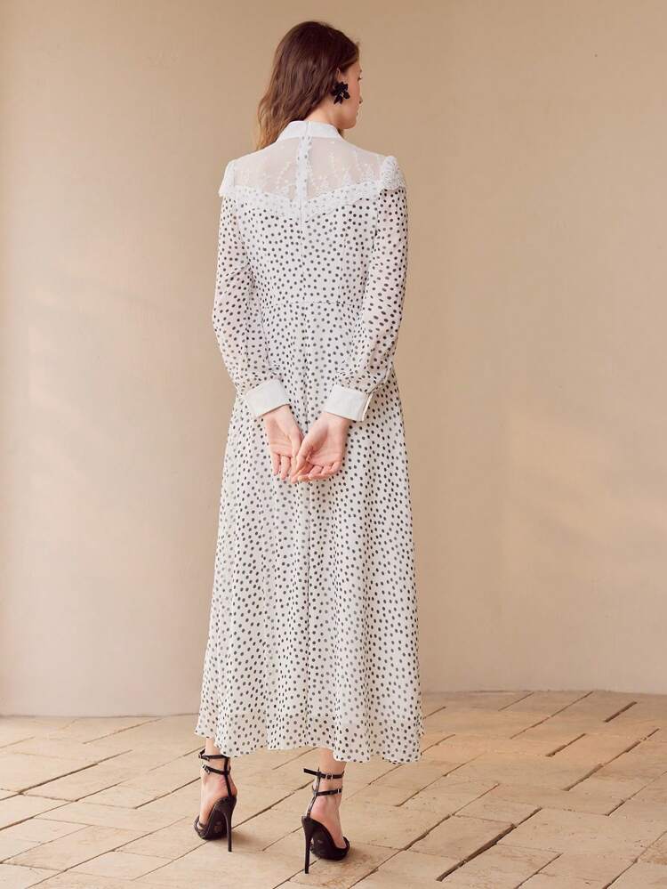 POLKA DOT CONTRAST LACE DRESS,SPRING/SUMMER