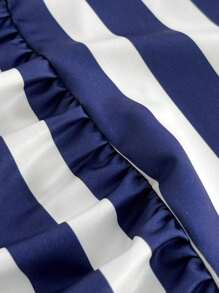 Maweii 大码夏季优雅休闲无袖条纹印花背心和紧身裙 2 件套